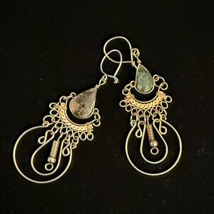 Elegant alpaca, silver, and turquoise, gemstone Dangle Earrings